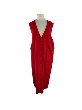 Vtg 90s Sz 2X Sleeveless Red Dress Coldwater Creek Knit Button Front Shift USA